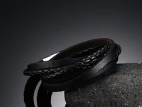 2020 korean version jewelry trendy weave pu leather men bracelets fashion stainless steel male bracelet bangles for mans