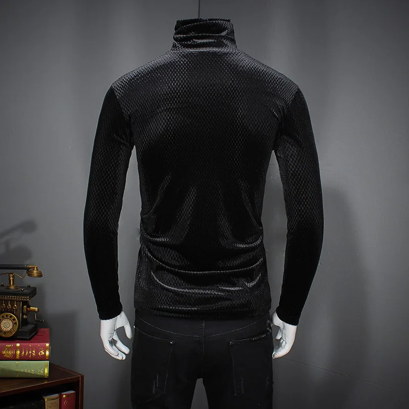 Новинка 2020 Мужская рубашка с высоким воротником однотонная Золотая Бархатная