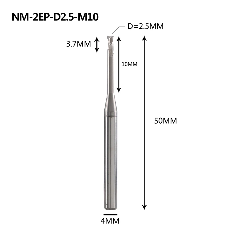 NM-2EP Вольфрамовая сталь 2 Флейта квадратная длинная шея с покрытием Концевая фреза Фрезерный резак режущие инструменты для меди и алюминиевого сплава - Длина режущей кромки: NM-2EP-D2.5-M10