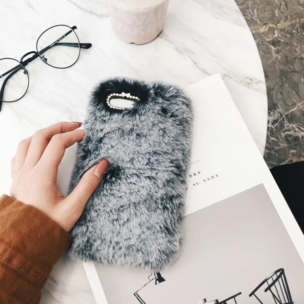 Роскошный дизайн милый чехол для телефона с кроличьим мехом модный Пушистый