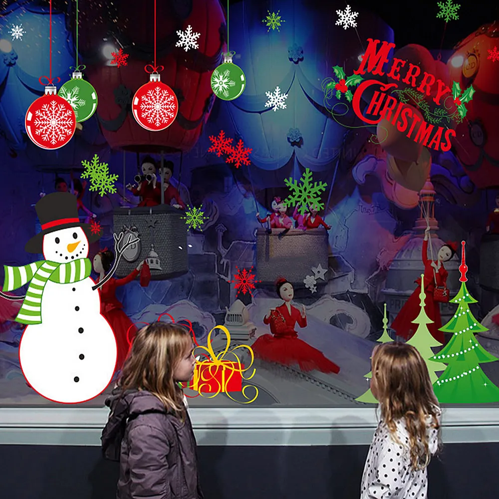 Christmas Window Glass PVC Electrostatic Sticker New Year DIY Snow Town Stickers Film Home Decal Festival Decor Supplies | Дом и сад