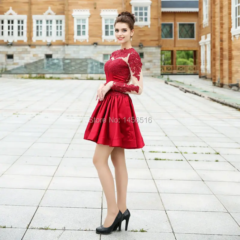Реальные изображения, Короткие коктейльные платья, Платья для особых случаев, вечерние платья трапециевидной формы с атласной аппликацией, Короткие вечерние платья с длинным рукавом