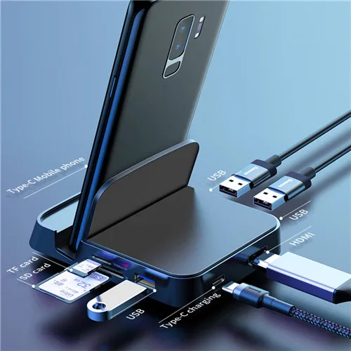 Baseus type-C Телефон концентратор Мульти USB C док-станция USB Tpye C концентратор HDMI док-станция с адаптером питания для huawei p20 pro PC Аксессуар - Цвет: Standard Version