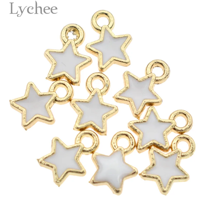 Lychee, 20 шт, трендовые эмалированные подвески в форме звезды из сплава, сделай сам, маленький золотого цвета, Подвески ручной работы, ювелирные изделия для ожерелья и браслетов - Окраска металла: White
