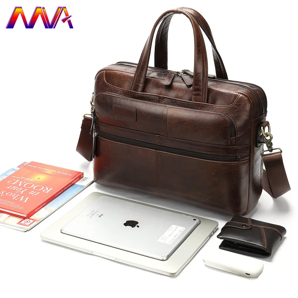 MVA мужской портфель из натуральной кожи, модная деловая мужская сумка, 14 дюймов, ноутбук, Компьютерная сумка через плечо, коровья кожа, мужская сумка