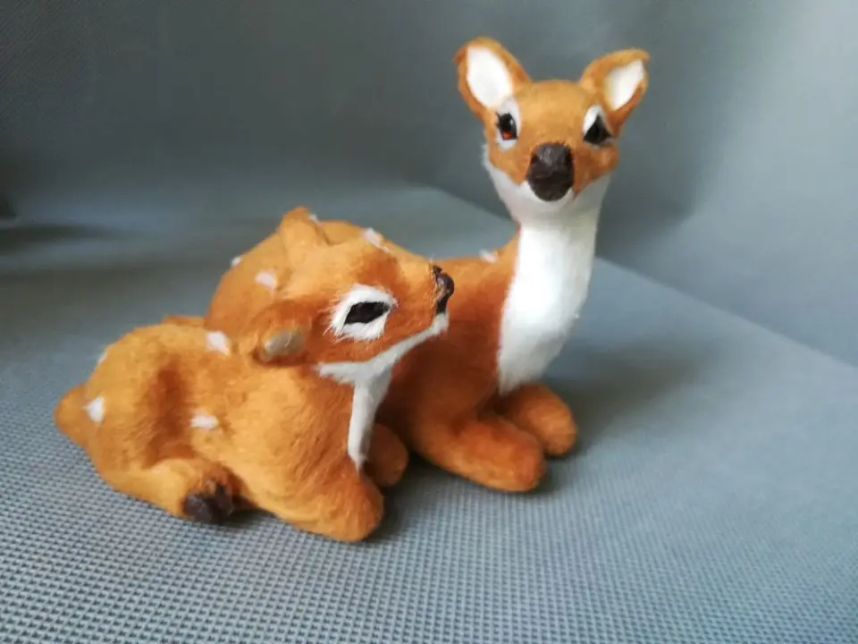 

simulation deer plastic&fur sika deer,11x10cm prone deers mom and baby,model,home decoration toy gift w0600