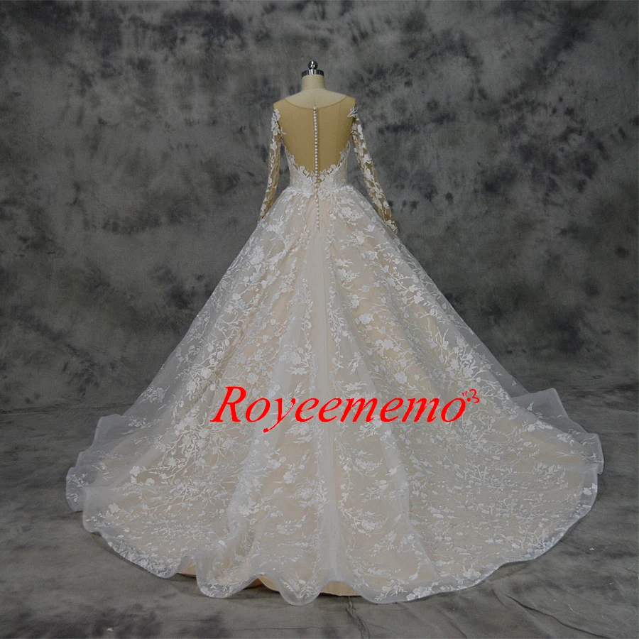 Vestido de Noiva с длинным рукавом бальное платье Винтаж Robe De Mariage специальное кружево Дизайн телесного цвета Тюль Свадебное завод