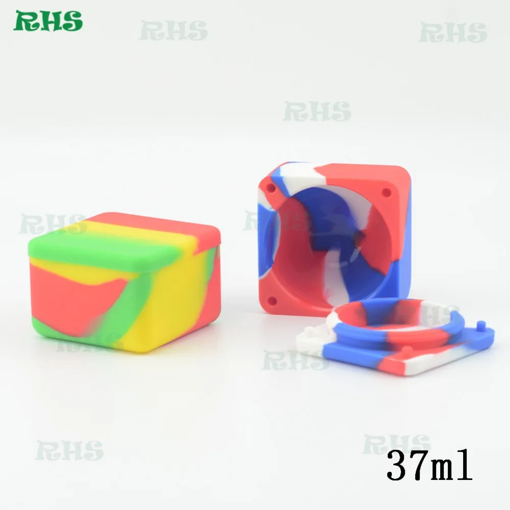 

200pcs 37ML square Non-stick Silicone Jar Dab Wax Containers For Wax Silicon Jars Concentrate Case Pass FDA &LFGB Test
