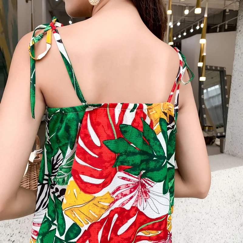 LERFEY Women Sexy Dress Beach Sundress Spaghetti Mini Casual Loose Dresses Summer Ruffles Print New Clothings | Женская одежда