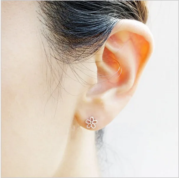 WJZB модные розовые серьги гвоздики с пятью листьями цветком|flower stud earrings|fashion