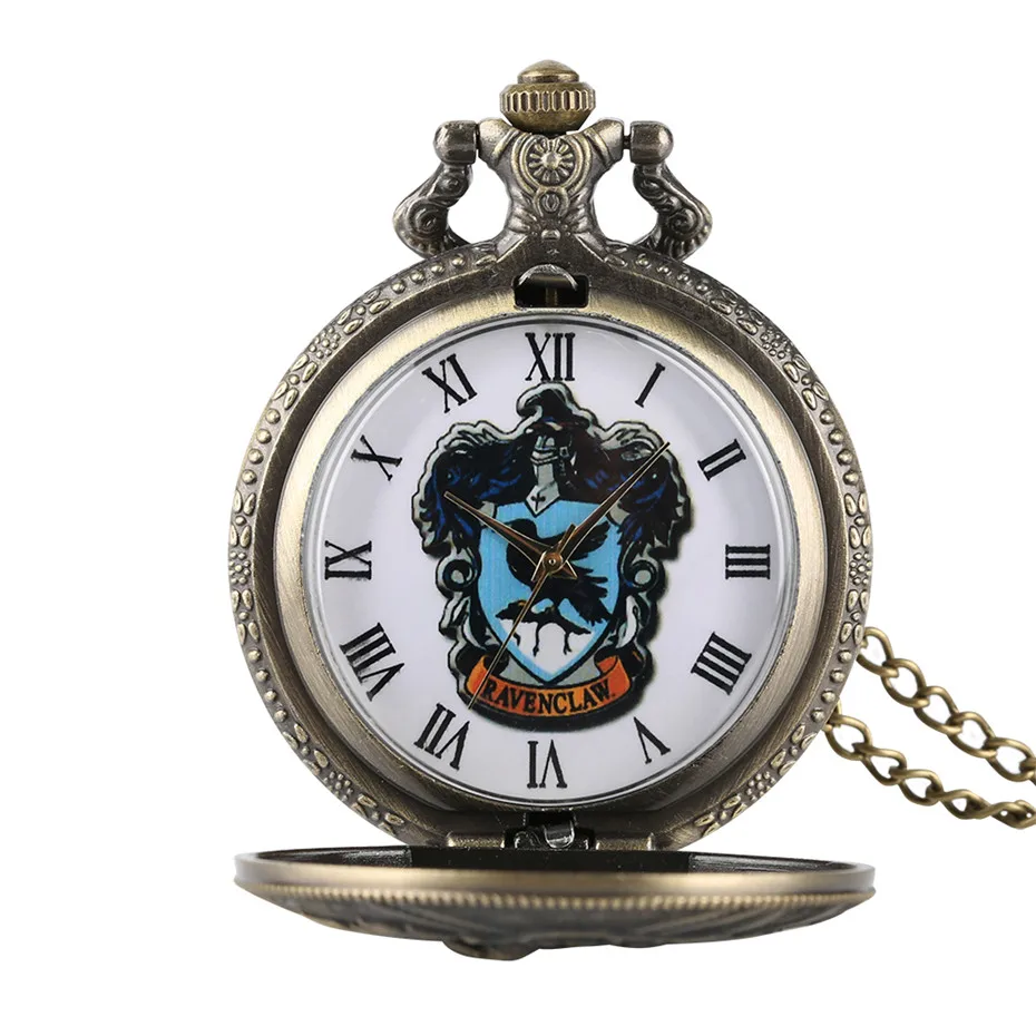 Ravenclaw Theme Популярные кварцевые карманные часы Ravenclaw/Slytherin/Gryffindor/Hufflepuff тема бронзовое ожерелье часы винтажные часы - Цвет: Ravenclaw Theme