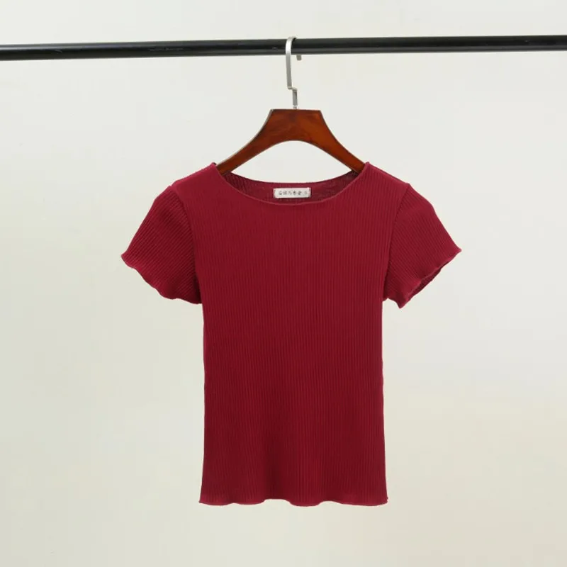 Vintage Wood ears O neck Short sleeve T-shirt 2020 New Woman Slim Fit t shirt tight tee Summer Retro Tops 6 colors | Женская одежда