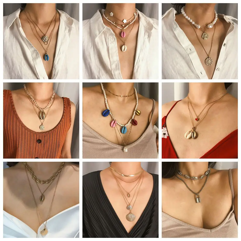 Новый дизайн богемное красочное многослойное ожерелье в виде морской раковины