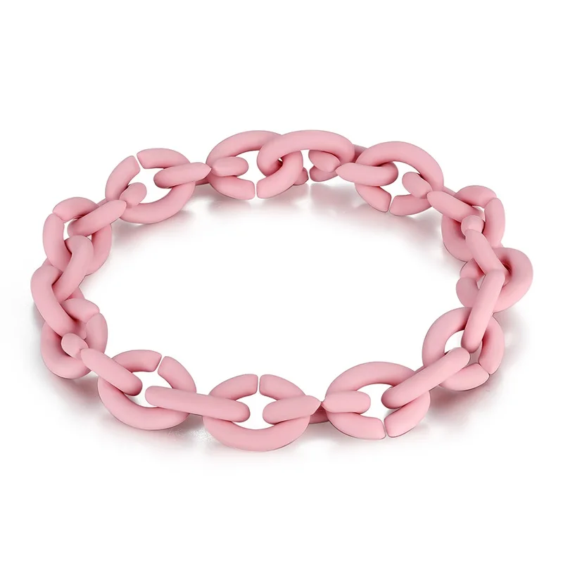 Pink Модные браслеты из твердой резины 10 цветов для женщин ювелирные изделия европейский стиль браслет мужские ювелирные изделия Diy Лучший подарок - Окраска металла: Pink