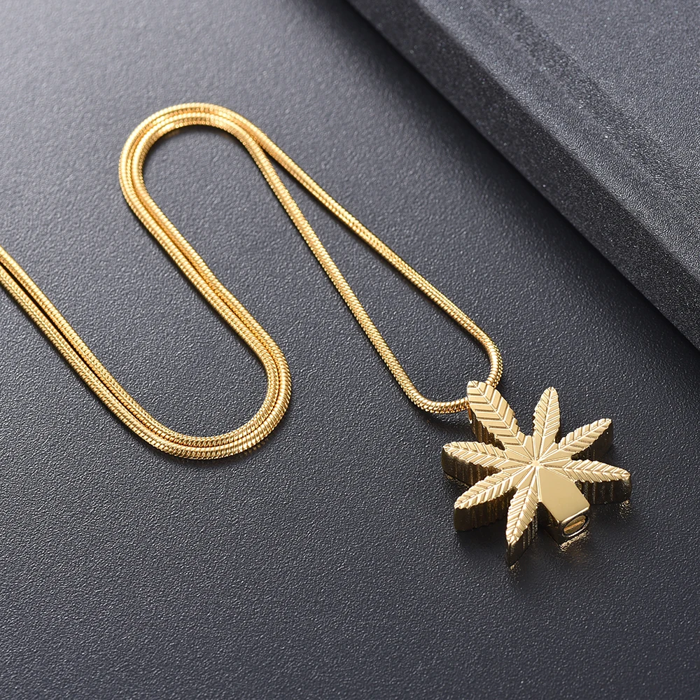 

LKJ9992 Maple Leaves Shaped Eternal Memory Funeral Urn Locket with Screw Women Cremation Necklace for Ash Keepsake Jewelry