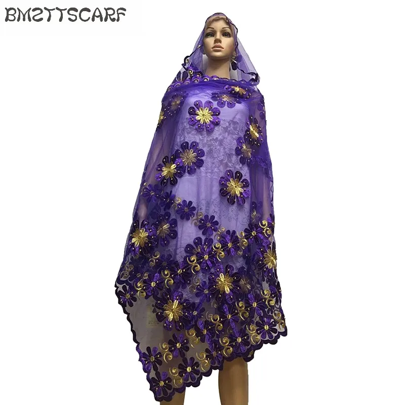 Новая африканская Женская шаль samll цветок дизайн вышивка большой шарф из тюли с