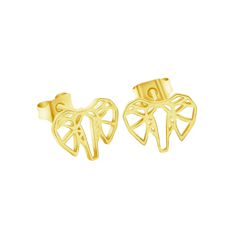 V Attract Origami Accessories Elephant Women Stud Earrings Black Gold Cute Girl Wear Animal Shaped 2018 | Украшения и аксессуары