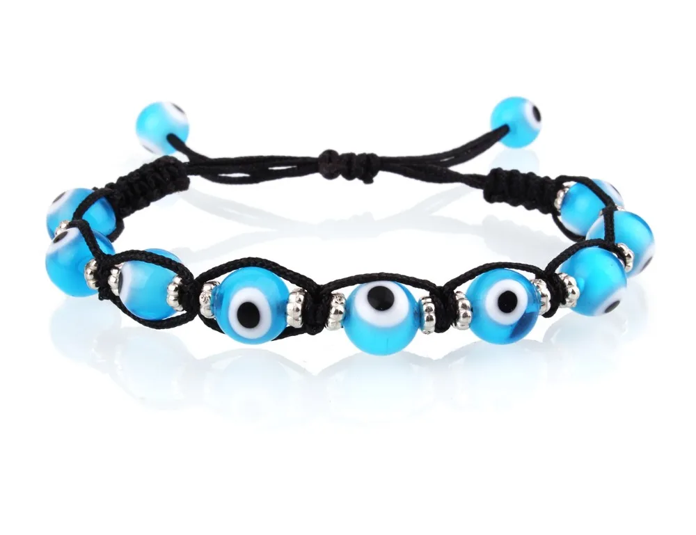 Round Evil Eye Glass Beads Macramed Bracelet For Woman Man Femme Blue Greece Black Thread Adjustable Protection Jewelry Gift | Украшения и