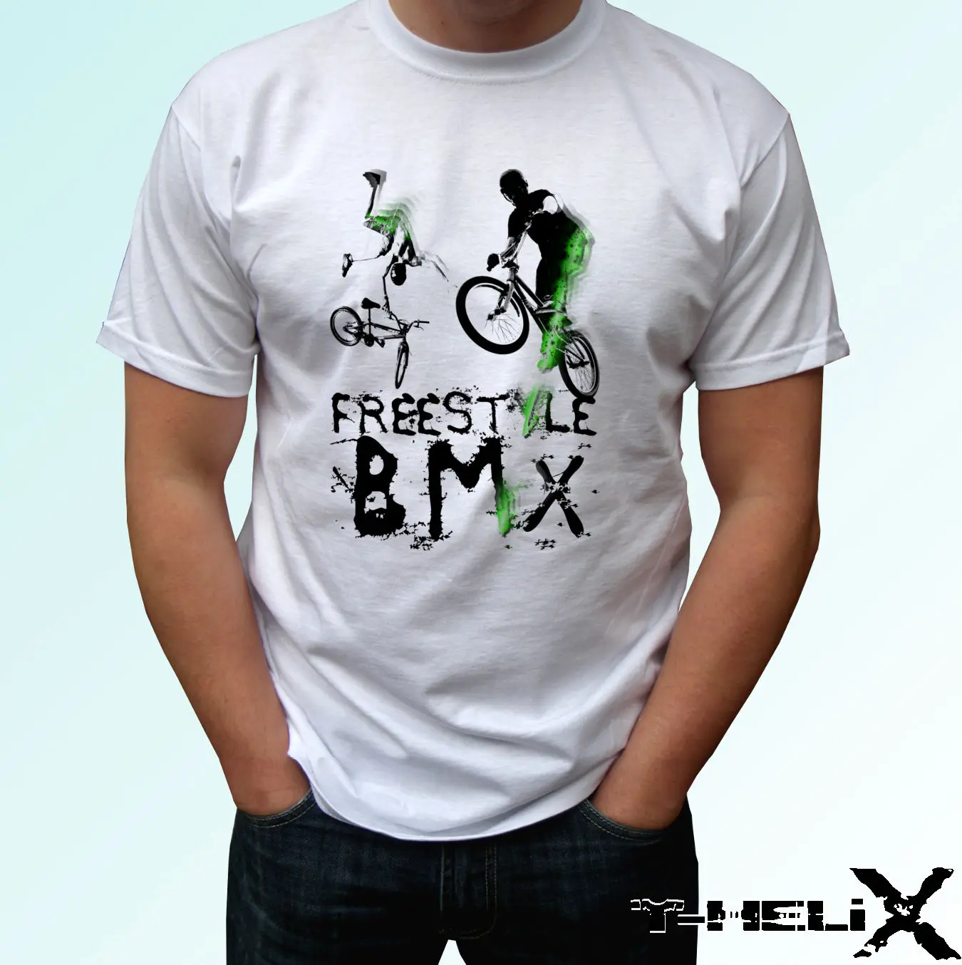 Фристайл BMX белая футболка Топ Дизайн мужские и женские размеры для малышей