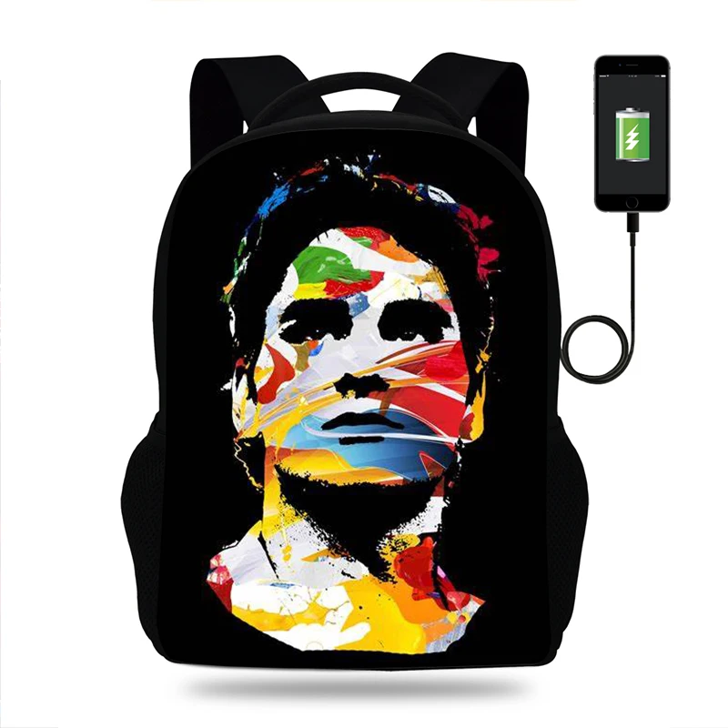 Модный принт Роджер Федерер Универсальный USB зарядка Рюкзак Мальчики Дети