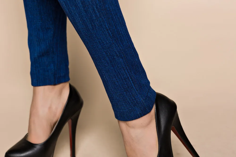 Модные тонкие женские леггинсы из искусственной лосины джинсовой ткани