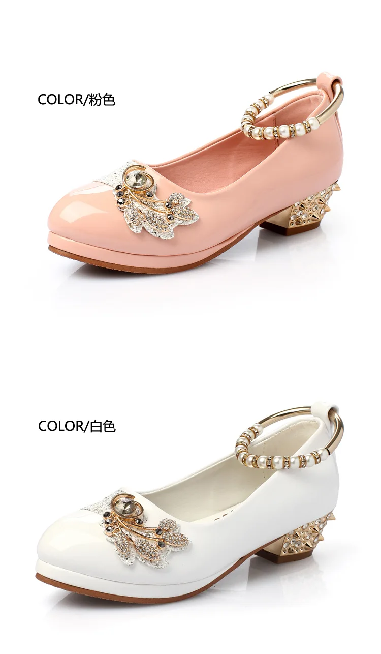 Туфли для девочек весна принцесса черные белые вечерние официальные жемчужины.