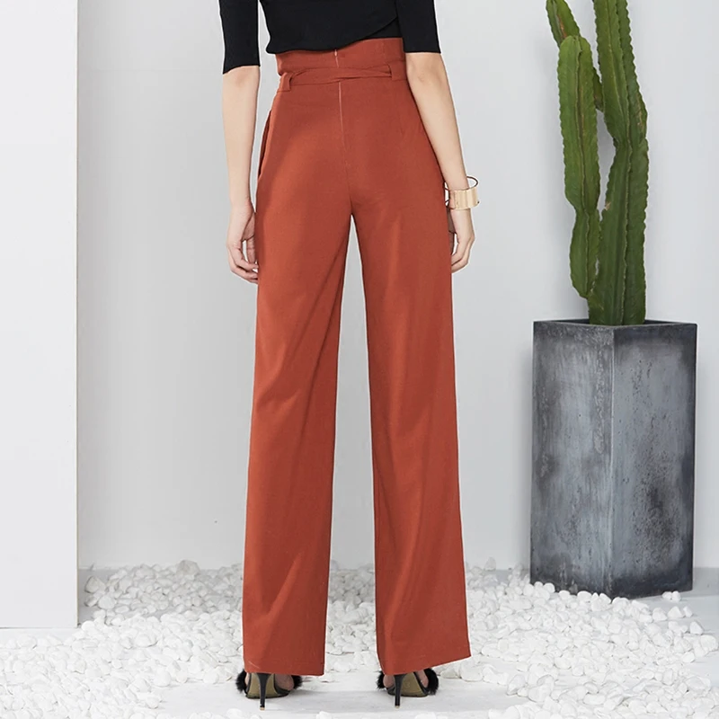 Модный прямой повязки брюки Для женщин офисные 2018 Высокая талия летние штаны