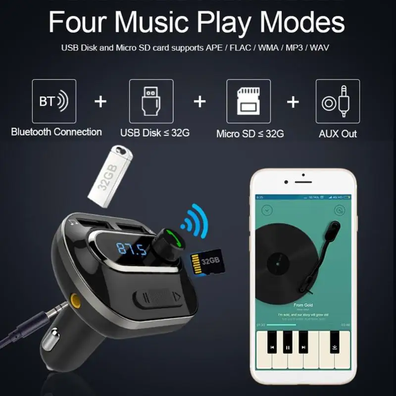 USB-адаптер для зарядного устройства T19 с поддержкой MP3 TF-карты U-диска
