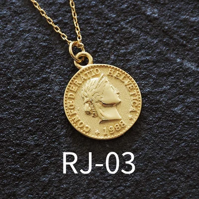 RJ-03 Ожерелье с монетами, серебро 925, чокер-колье, Золотая подвеска, шарм, минимализм, Ретро стиль, Boho Bijoux Femme, колье, ожерелье для женщин, ювелирное изделие - Окраска металла: RJ-03