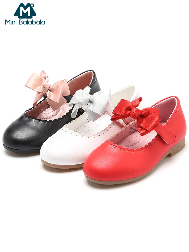 Мини Balabala/детская кожаная обувь для девочек с вышивкой и галстуком бабочкой