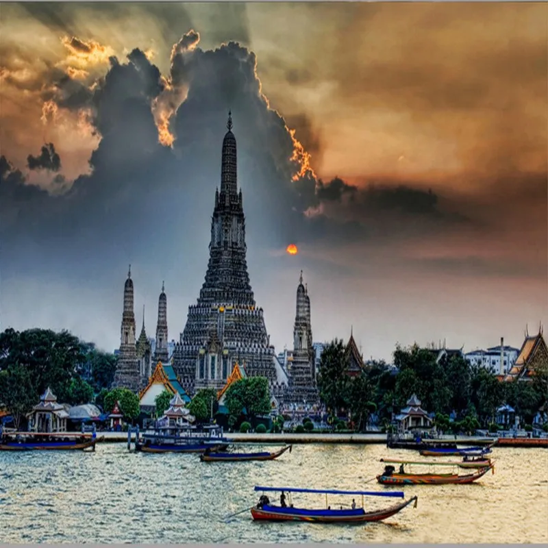 

Custom 3d mural Thailand Architectural style wall painting porch lobby restaurant decoration TV background floor wallpaper mural