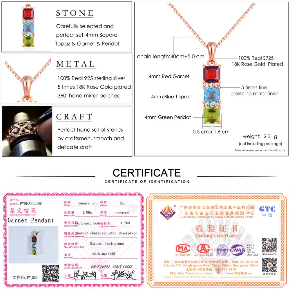 Lamoon модные Ожерелья для мужчин 4 мм натуральный Зеленый Перидот голубой топаз