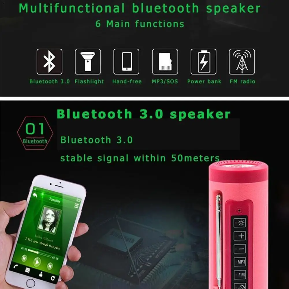 Беспроводной Bluetooth динамик наружное радио FM TF карта Аудио фонарик портативный