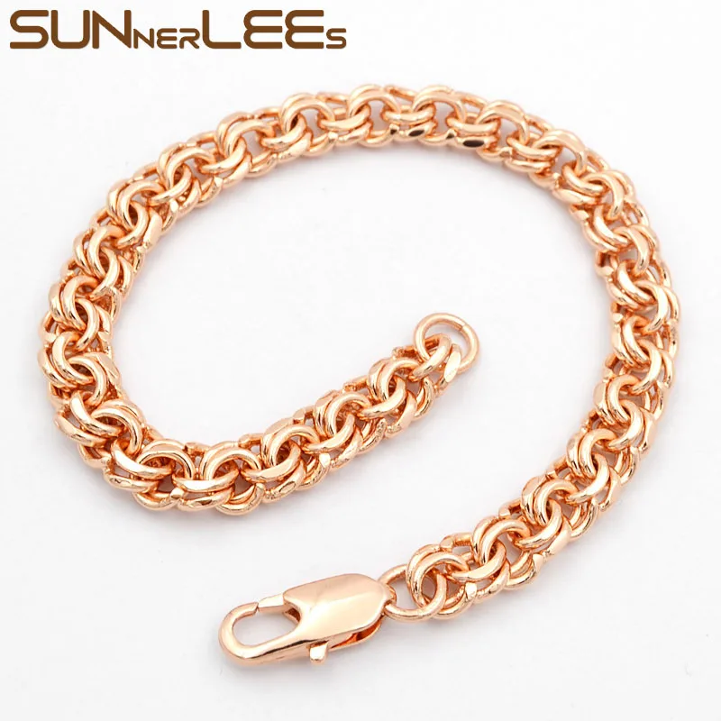 SUNNERLEES модные ювелирные изделия цвета розового золота ожерелье браслет набор 7 мм
