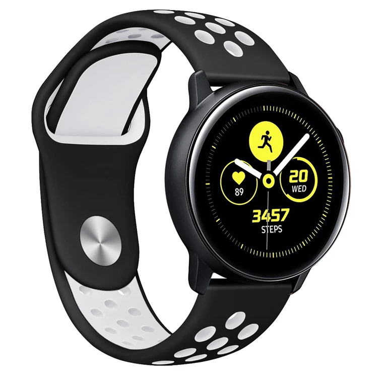 Black White Силиконовый ремешок для samsung Galaxy Watch Active, двойной цвет, спортивный ремешок, ремешок для часов, браслет, ремешок на запястье, замена - Цвет: Black White