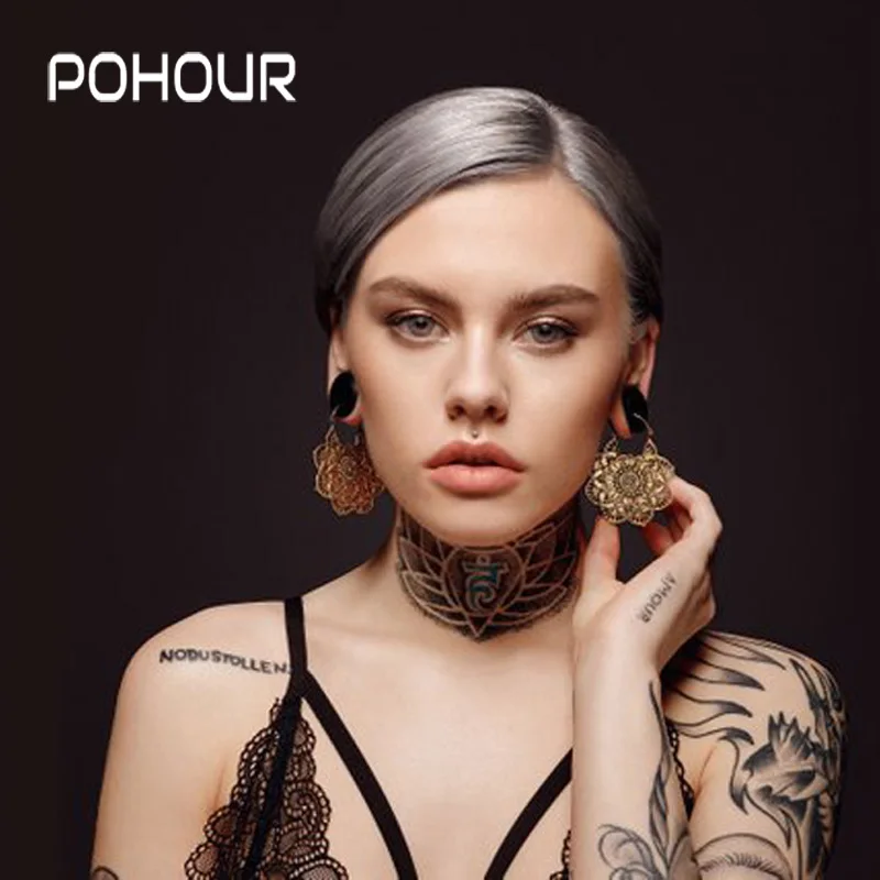 POHOUR Antique silver Gypsy Indian Tribal Ethnic Hoop Drop Dangle Mandala Earrings Boho