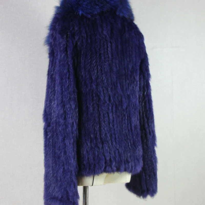 Knitted real rabbit fur coat overcoat jacket with fox fur collar Russian women winter thick warm genuine fur coat C17