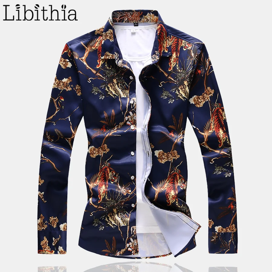 Рубашка мужская в китайском стиле приталенная Повседневная с длинным рукавом