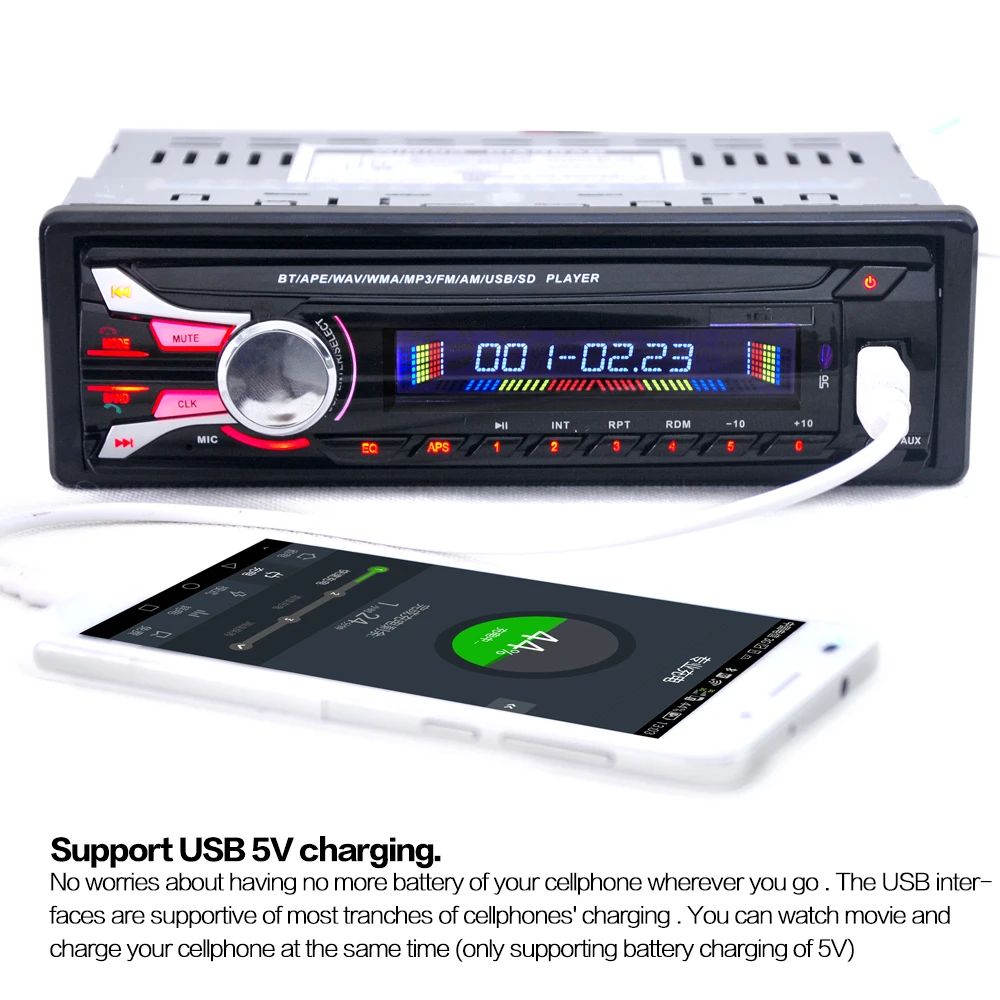 Автомагнитола 1DIN 12 В стерео FM MP3 плеер Bluetooth AUX вход со съемной передней панелью usb