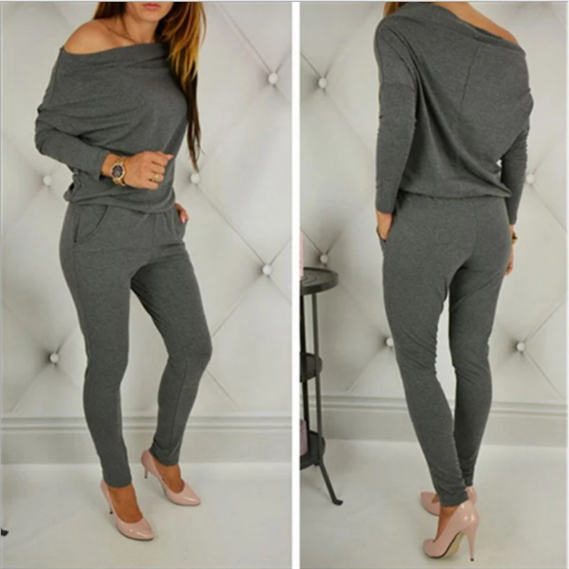New Style Solid Color Romper Playsuit Women Sexy V-Neck Long-Sleeve Bodycon Cotton Rompers Womens Black Gray Wine Red Jumpsuit | Женская