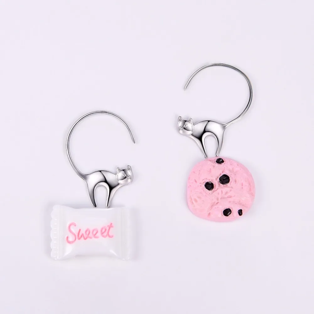 Silvercute крошечные серьги-гвоздики в виде кошки с длинным хвостом, Настоящее серебро 925, хорошее ювелирное изделие для женщин, простые серьги с животными для девочек SCE6085B