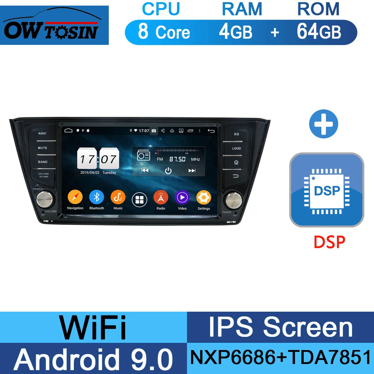 64G DSP 1920*1080 " ips Восьмиядерный 4 Гб+ 64 ГБ Android 9,0 автомобильный dvd-плеер для Skoda Fabia Радио Стерео gps CarPlay Parrot BT - Цвет: 64G DSP