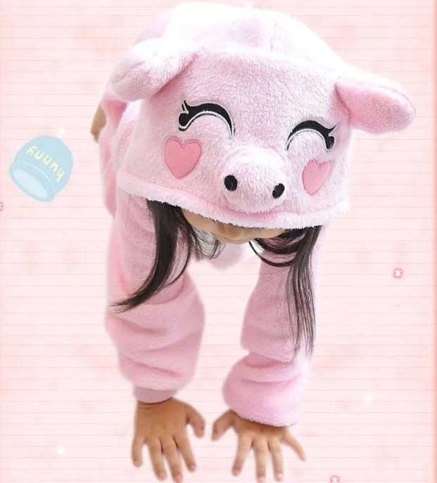 Дети животных Розовая Свинья Косплэй костюм наряд зима теплая пижама ночная