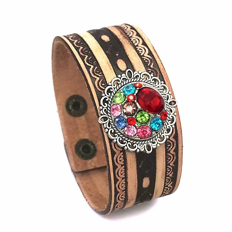 

Punk 158 hand woven Genuine Leather Retro fashion charm Bracelet bangle Snap Button Jewelry For Women men (fit 18mm button)