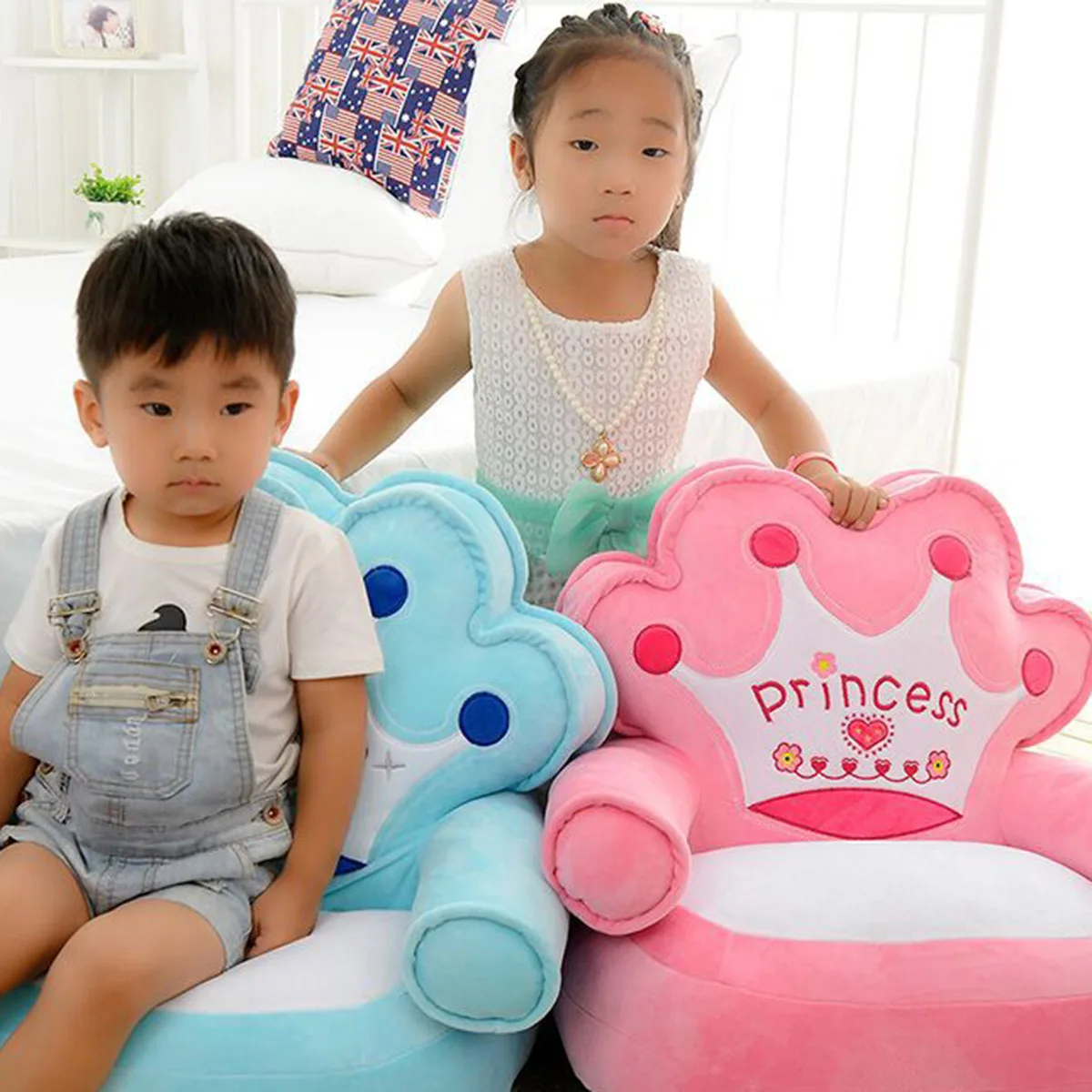 Inflatable Chair Cushion Sofa Kids Children Baby Portable Seat Support Bag Cartoon Crown Seat Game Plush Only Cover No Filling от AliExpress WW