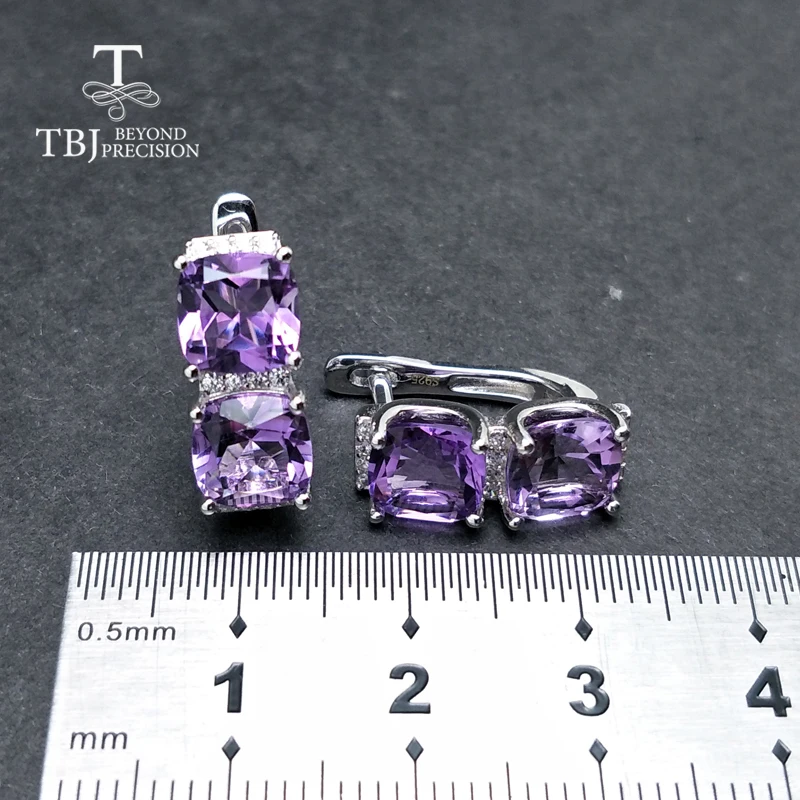 TBJ натуральный бразильский аметист cu7.0mm форма дизайн серьги из стерлингового