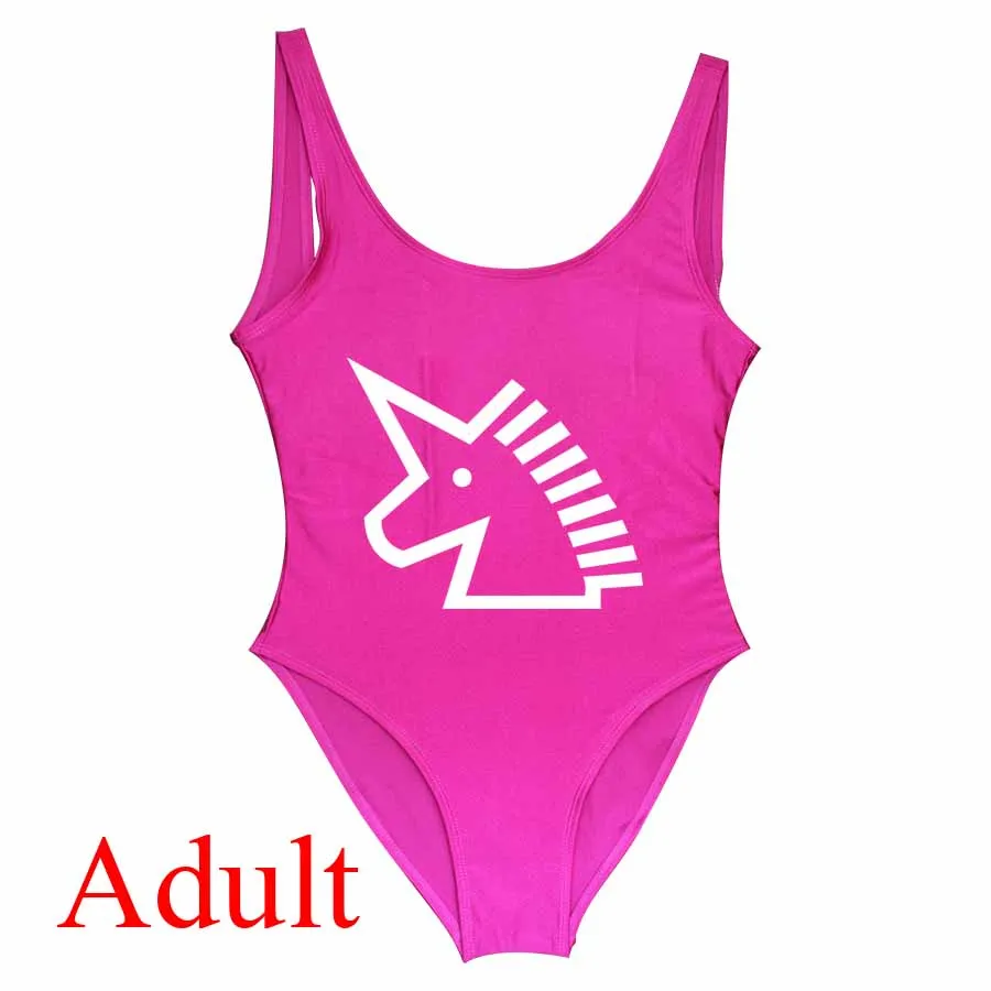 Adult Purple Red Слитный купальник для женщин и детей; слитный купальник с принтом единорога; купальный костюм; милый комплект для мамы и ребенка; семейная одежда - Цвет: Adult Purple Red