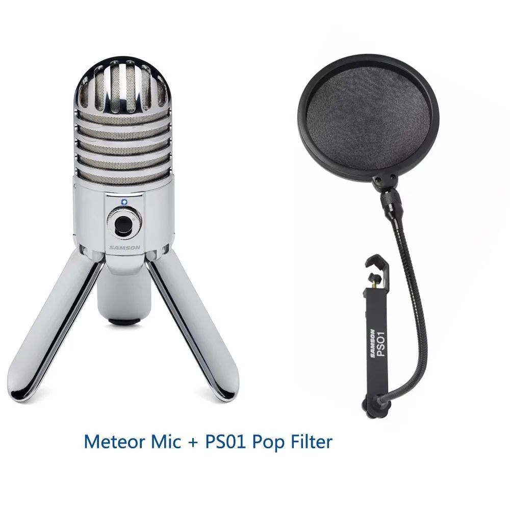 Meteor with PS01 Профессиональный Samson Meteor Mic USB кардиоидный Студийный микрофон с 3 откидывающимися ногами игровой микрофон потоковая Запись микрофон - Цвет: Meteor with PS01