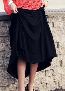 Black 90cm length Модная женская коллекция весна-лето, однотонная А-образная длинная юбка, плотная богемная юбка с высокой талией длиной до щиколотки, 4 цвета - Цвет: Black 90cm length