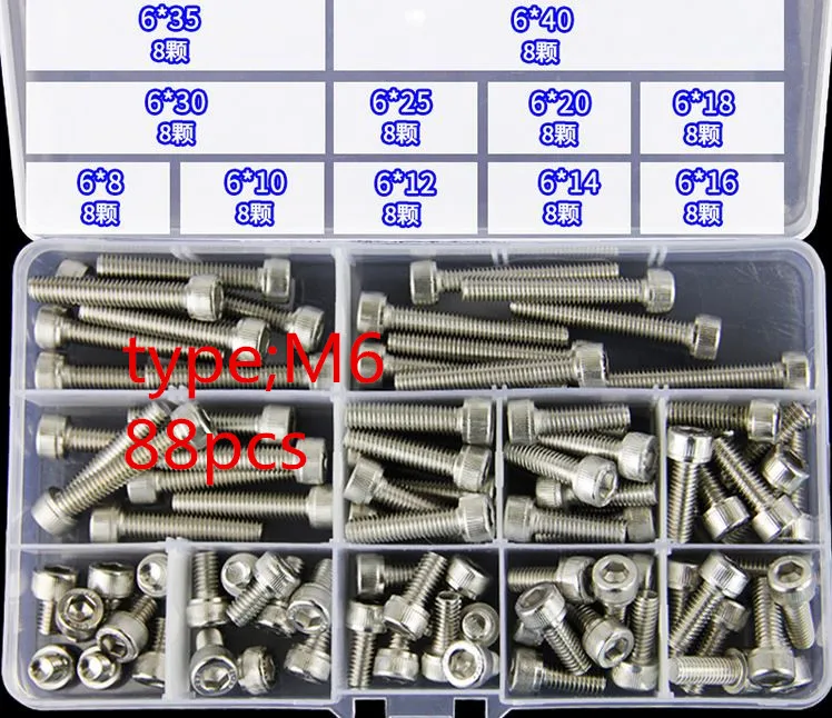 M3/M4/M5/M6/M8 304 из нержавеющей стали с шестигранной головкой, винты, велосипедные шестигранные болты, гайка, набор винтов, ассортимент